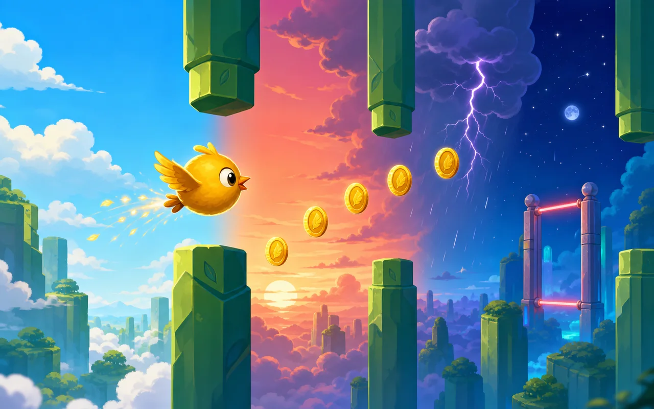 Flappy Bird 多模式飞行与金币激光玩法海报